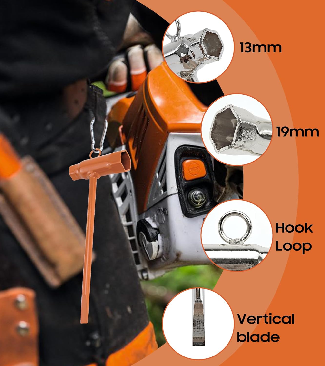 Chainsaw Wrench, 2 Pack Chainsaw Tool Chain Saw Scrench with Hook, 13 by 19mm 1/2x3/4 T Wrench Spanner Tool