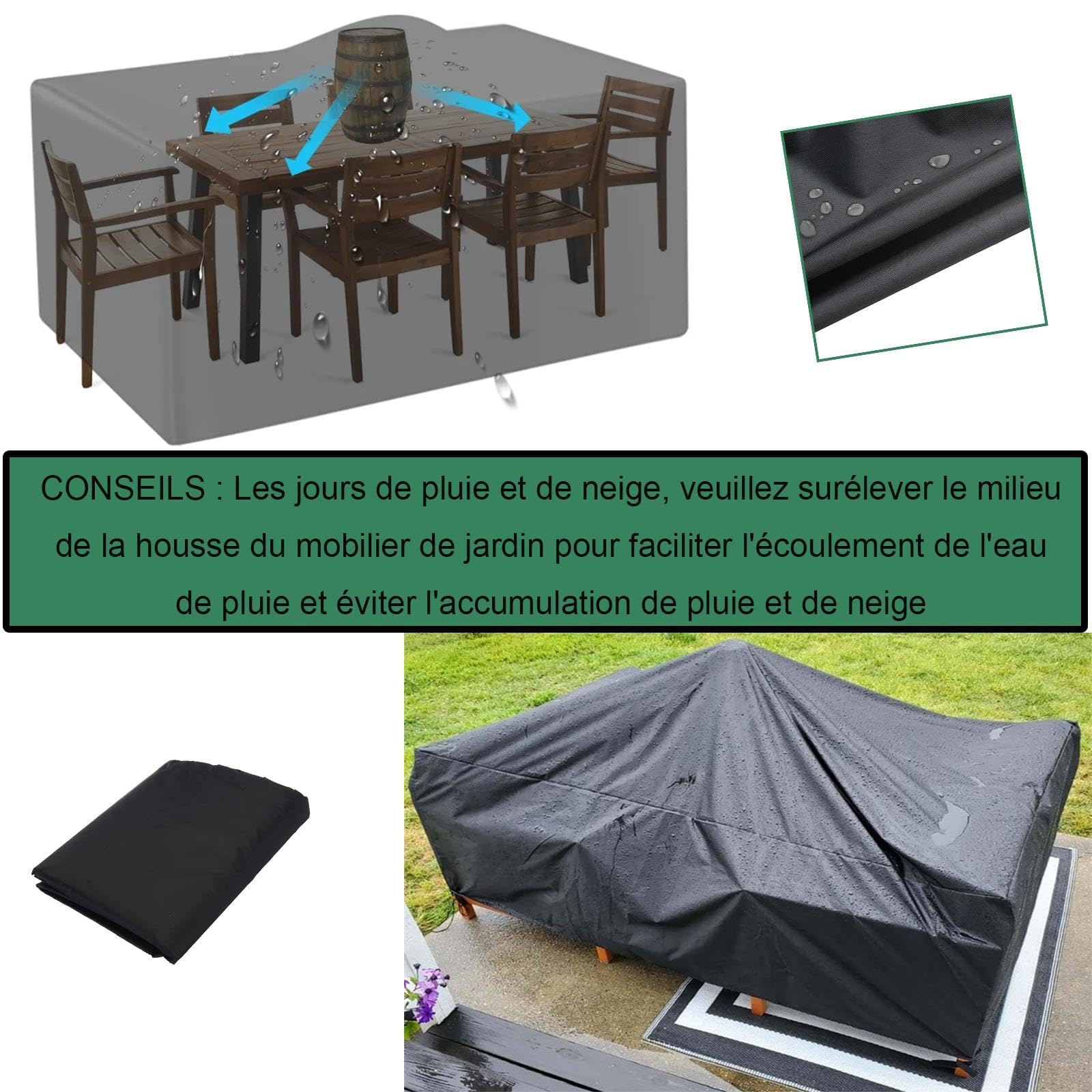 Abdeckung Gartenmöbel Winterfest 330x250x85cm/LxBxH Wasserdicht und Winddicht 420D Oxford Gewebe Outdoor Schutzhülle für Terrassenmöbel-Schwarz
