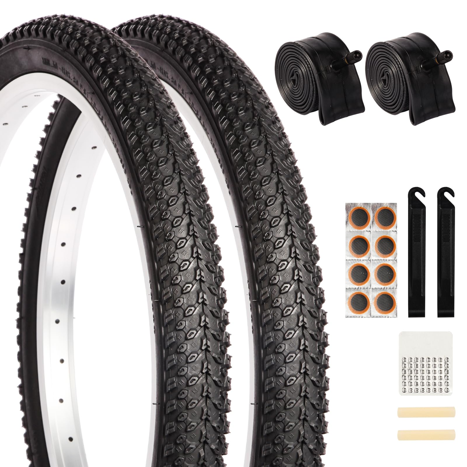 2 Pack 20" x 1.95" Mountain Bike Tire Set, 20 inch Folding Replacement Puncture-Resistant Bicycle Tires with 20 x 1.75-2.125 inch Bike Inner Tubes and