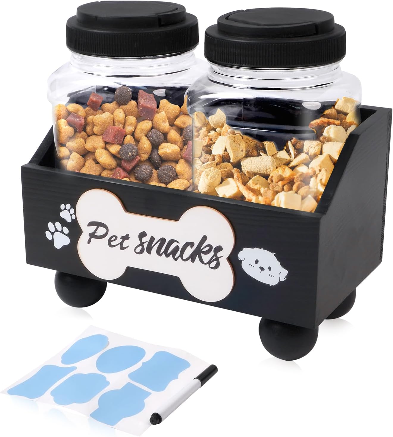 ECOGREDA Dog Cat Treat Container with 2 Jars, Pet Food