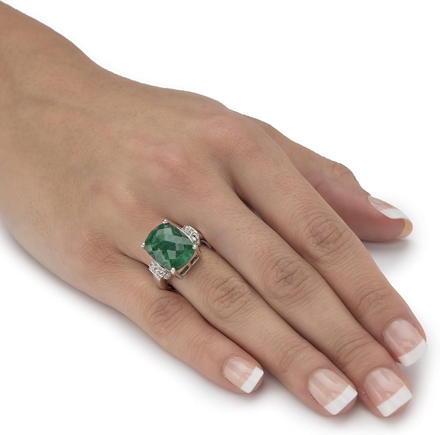 PalmBeach Sterling Silver Emerald Cut Genuine Green Emerald and Round Genuine Tanzanite Ring Sizes 6-10