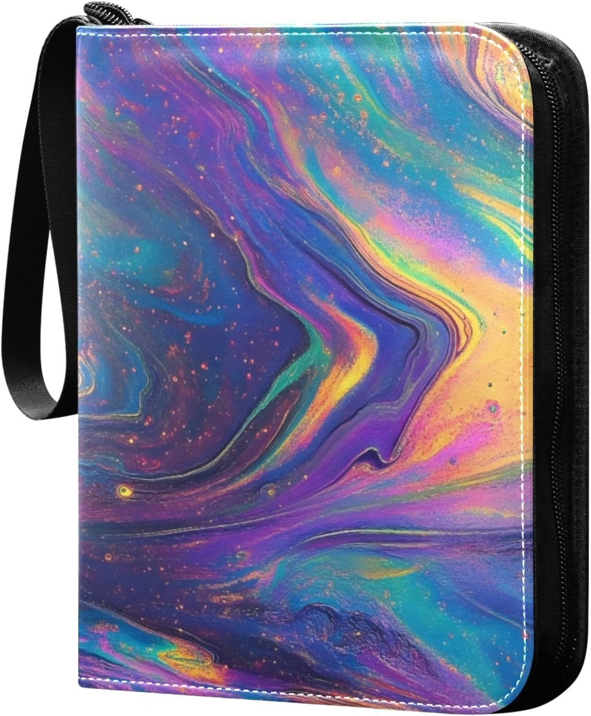 Iridescent Rainbow Psychedelic Pattern Trading Card Binder 4 Pocket with 50 Removable Sleeves