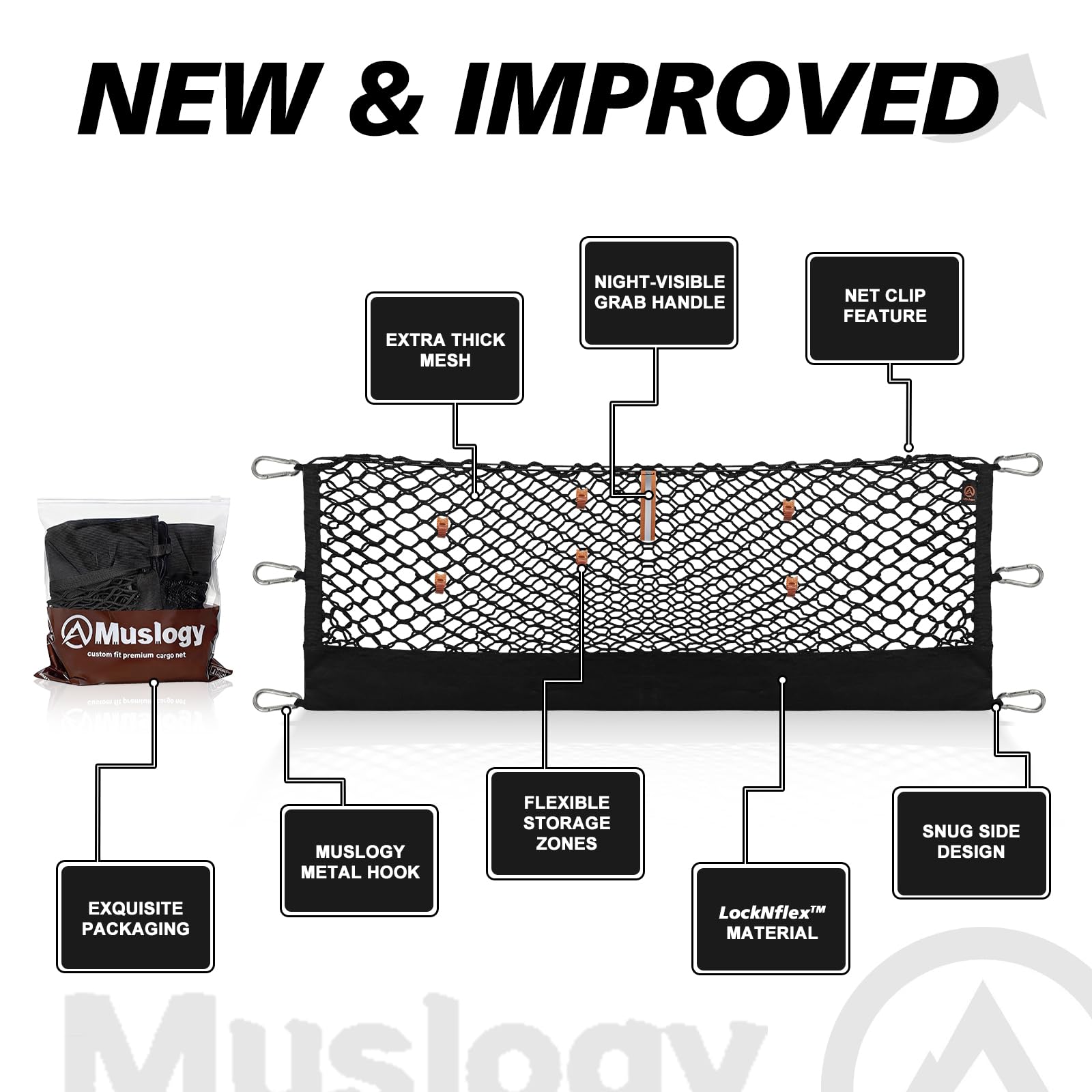 Muslogy Rete per Cassone del Camion Compatibile con Chevy Silverado e GMC Sierra 1500/2500HD/3500HD 2013-2025, Organizer per Accessori e Stoccaggio per Cassone del Pick-up, Stile Busta, con