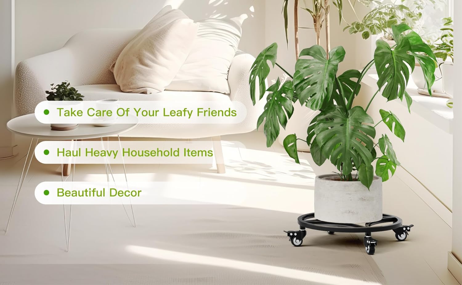 Zhongma 2 Pack Dia.18.1" x 3.5" H Round Plant Caddy with Wheels, Fully Assembled, Heavy Duty Construction, 300 Lbs Capacity, Load-Bearing Wheels with Brakes, No Installation Required