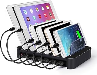 CAIROCK 6 Ports USB Charging Station for Multiple Devices, Detachable Desktop Docking Charging Station Organizer Compatible with iPhone, iPad, Cell Phone, Tablets and More (Black)