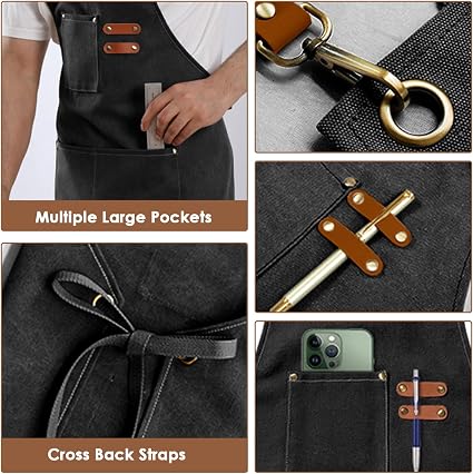 Baumwoll-Schürze Für Küche & Garten – Verstellbar, Mit 3 Taschen, Wasserabweisend, Unisex (Größe M-XXL)