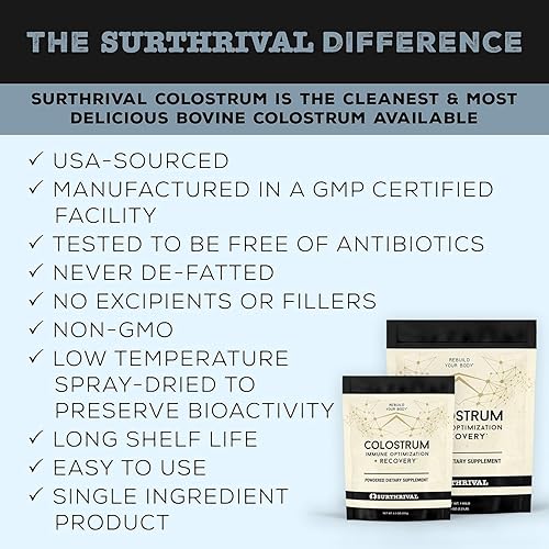 Miniatura 4 de Surthrival: Polvo de calostro (6.5 onzas), optimización y recuperación inmunológica, suplemento dietético en polvo, salud intestinal, apoyo