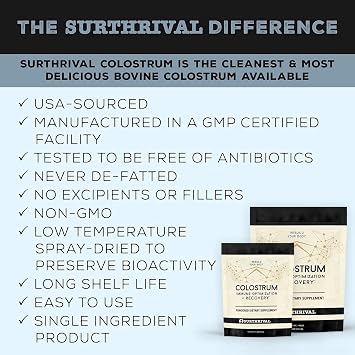 Surthrival: Colostrum Powder (6.5oz), Immune Optimization & Recovery, Powdered Dietary Supplement, Gut Health, Immune Support, Keto Friendly