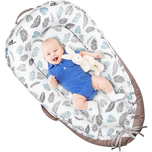 Baby Lounger Cover for Newborns, 100% Cotton Soft Portable Baby Nest Lounger Cover, Breathable Infant Lounger Replacement Cover, Lounger Pillow Cover Fit for Snuggle Me, Cover Only(Leaf Pattern)