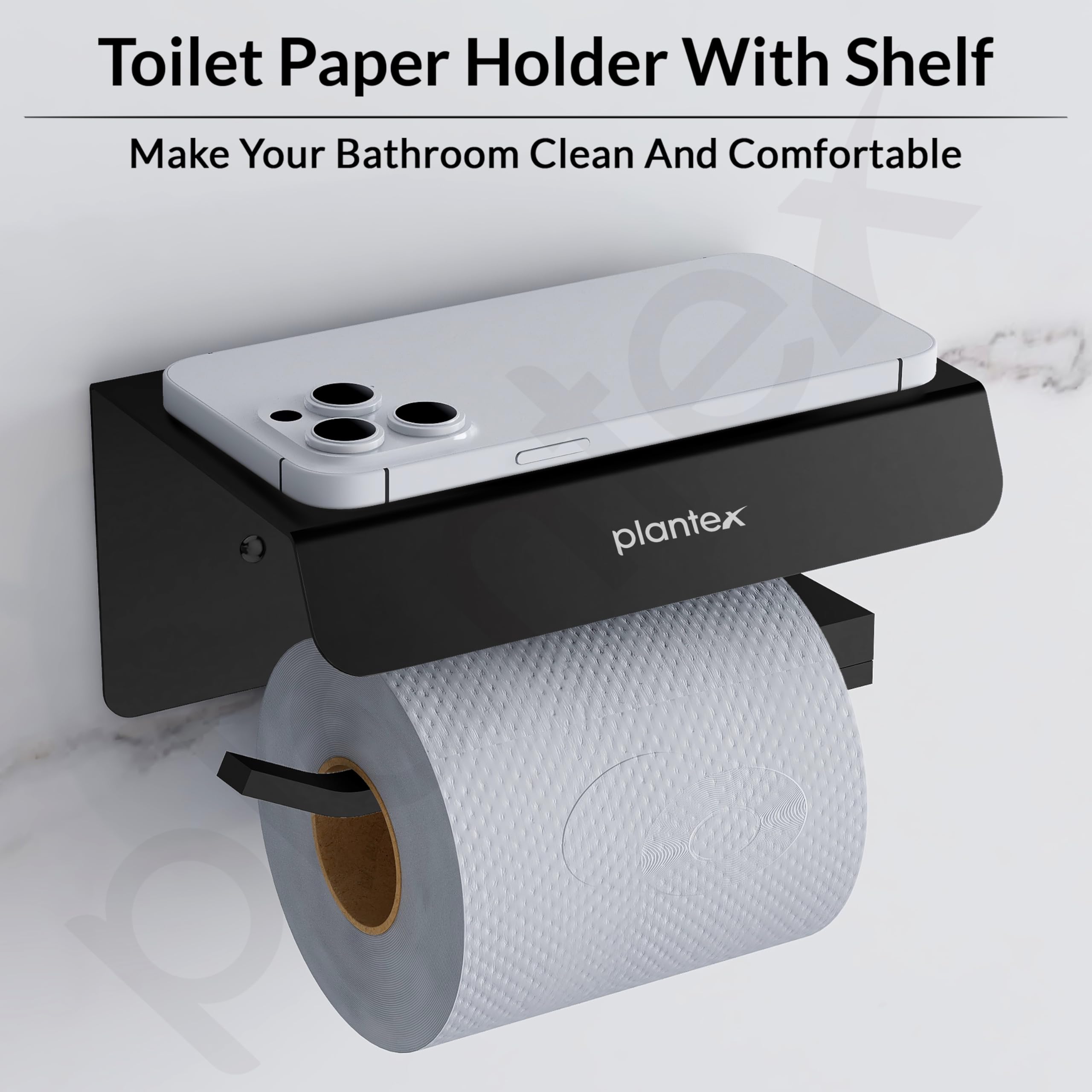Plantex Platinum 304 Grade Stainless Steel Toilet Paper Holder with Mobile Stand/Toilet Paper Roll Holder for Bathroom Accessories (Matt Black) 2
