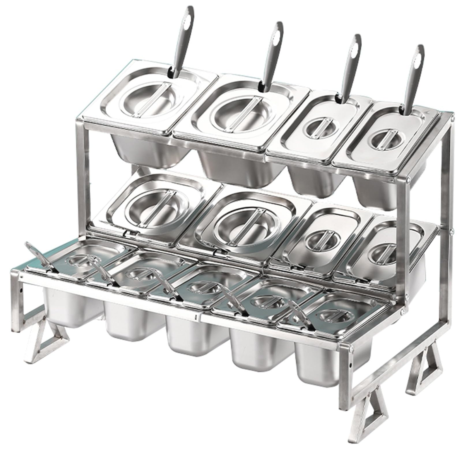 GTHTUHFD Pizza Topping Station, Stainless Steel Serving Tray And Seasoning Rack, Countertop Condiment Spice Rack For Kitchen And Restaurant Countertops,Silver-C2