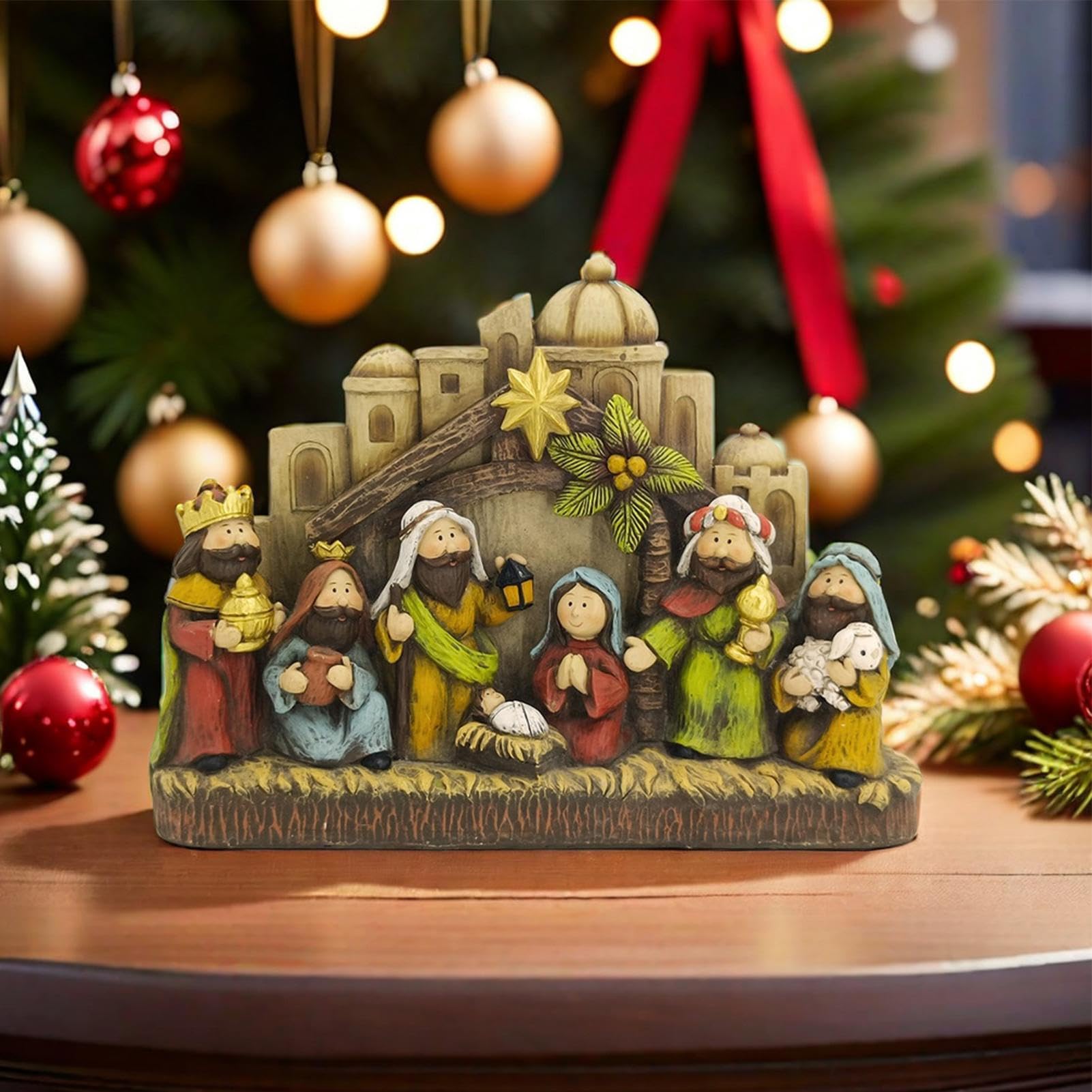 Weihnachtskrippe – Klassisches Kunstharz Krippenset | Tischdekoration mit
