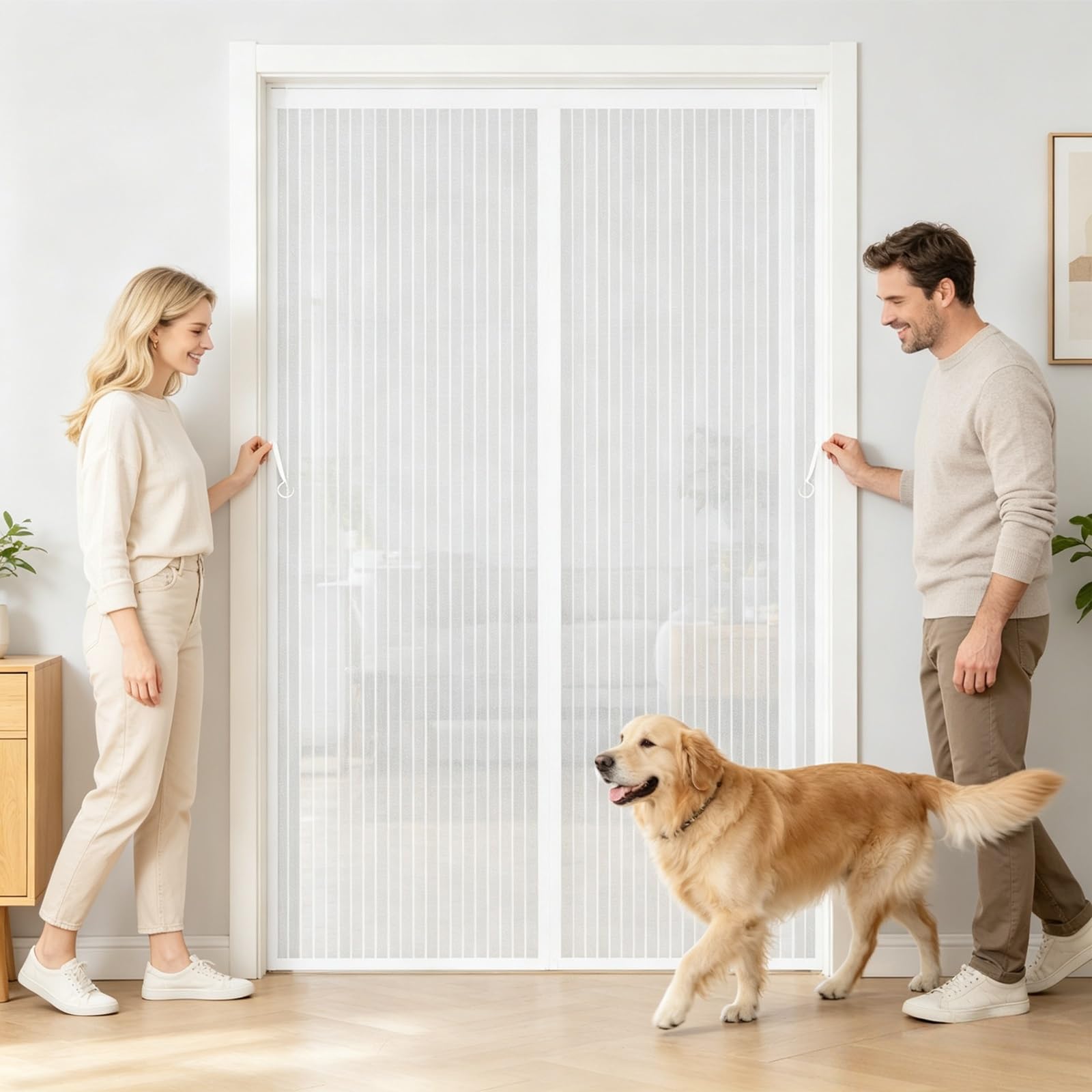 Gaifnag White Magnetic Screen Door 245 X 171 Cm Curtain, Heavy Duty Self-Sealing Mesh, Door Screen Automatically Closes Magnetic Fly Curtain For Living Room Kitchen Patio,