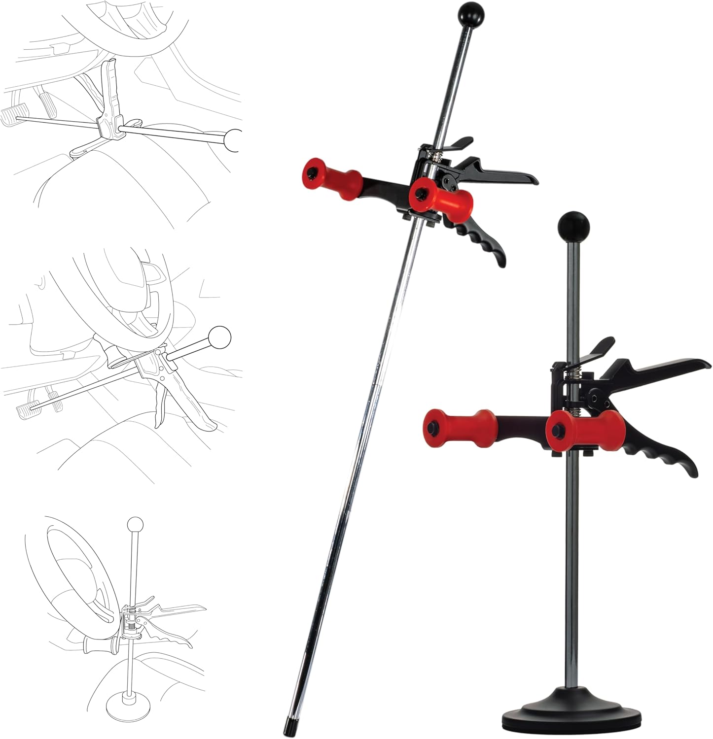 Steering Wheel Holder & Brake Pedal Depressor Set - Car Alignment Tool Kit with Upgraded Actuators for Solo Maintenance