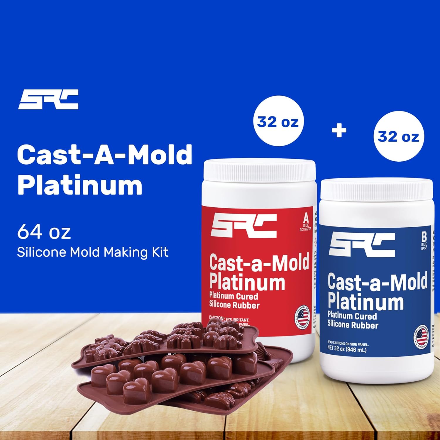 Cast-A-Mold Platinum 64 Oz (32 Oz Part A + 32 Oz Part B), Food Grade, Platinum-Cured Silicone Rubber Mold Making Kit, Set for DIY Resin Crafts, Casting Epoxy and Polyurethane Resin