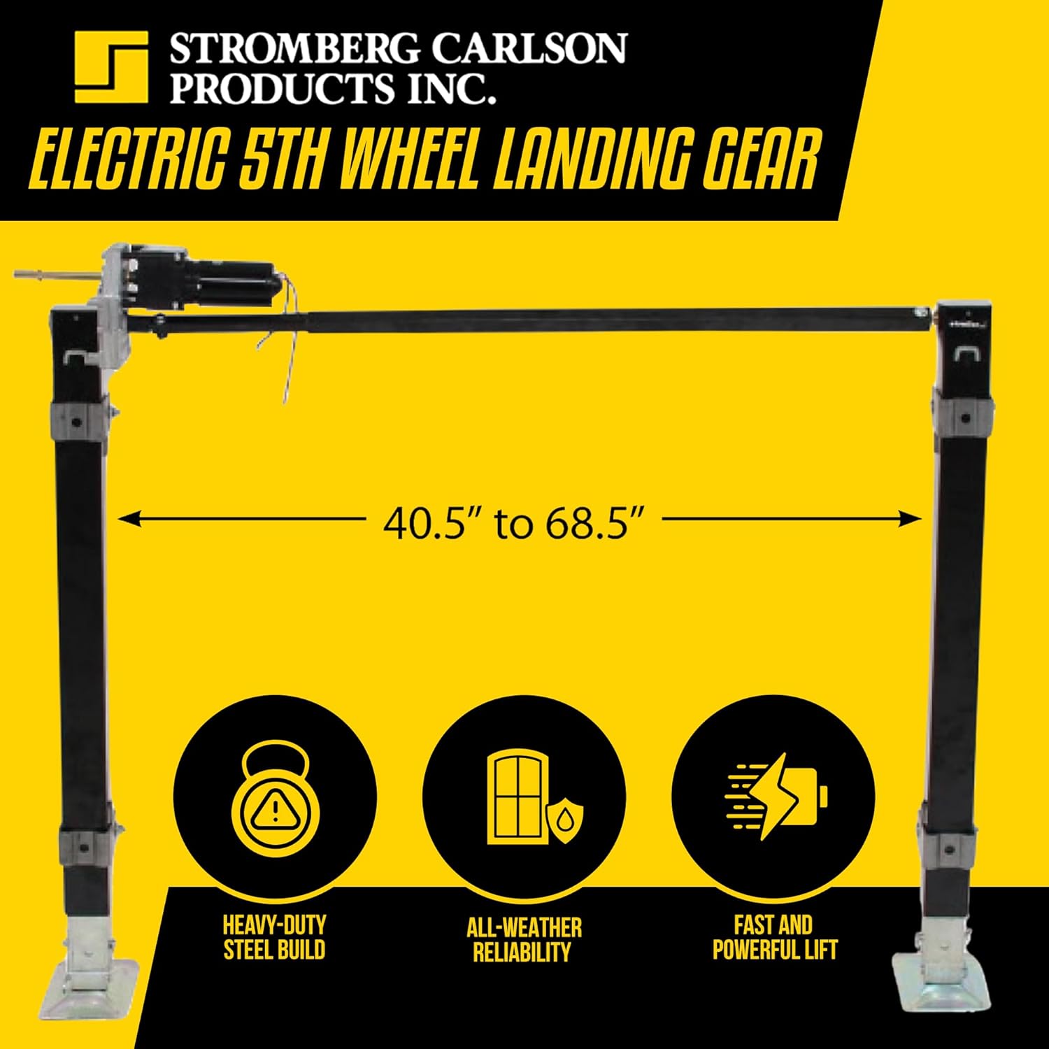 Stromberg Carlson Electric 5th Wheel Landing Gear with 5,000 lb Capacity, Weld-On Steel Construction, IP Rated Switch, Trailer Jack Stand, RV Jacks & Stabilizers - 80 RPM, 29.5” Legs, Black
