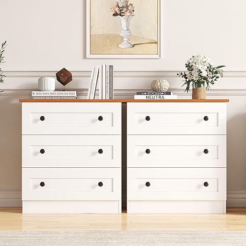 Miniatura 10 de Cómoda de 3 cajones para dormitorio, cajoneras pequeñas, mesita de noche de madera de granja, mesita de noche, mesa auxiliar de armario moderno,