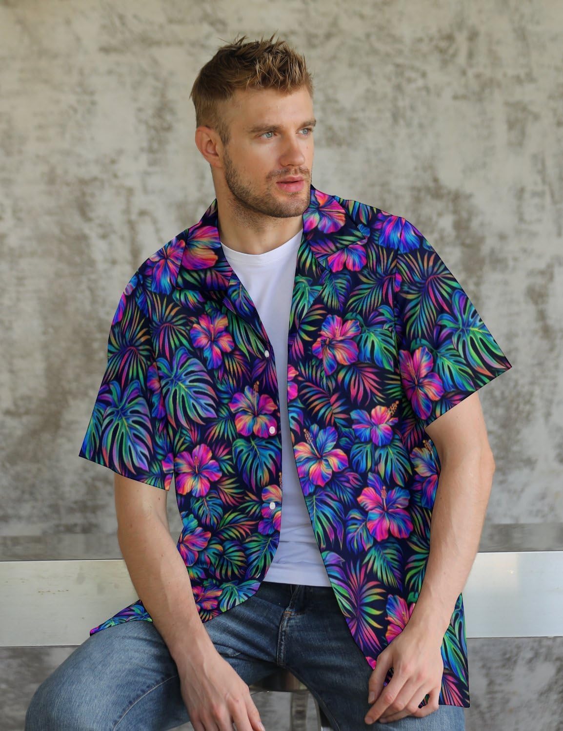 Hawaiian Shirt for Men Casual Button Down Shirt Short Sleeve Aloha Beach Shirt Party Shirt