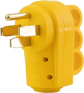 PEAKTOW PTR0153 Heavy Duty 50Amp 125/250V RV Replacement Male Plug Receptacle Adapter with Ergonomic Handle ETL Listed