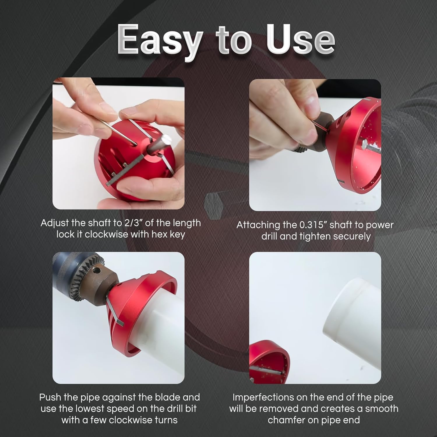 2 in 1 PVC Deburring Tool, Inner-Outer PVC Chamfer Tool, Pipe Deburring Reamer Plumbing Tool for PVC, ABS,CPVC, PP, PE Pipe with OD 0.75" to 3.5", ID 0.92" to 3.89"