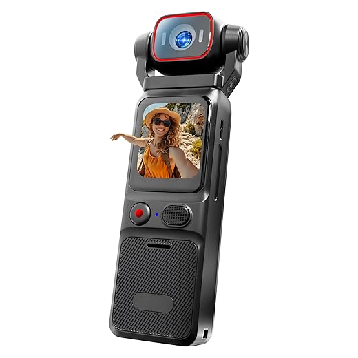 Baobylon Vlogcamera 4K, 6-assige stabilisatie, kleine videocamera WiFi voor fotografie, mini bodycam, POV/pocketcamera, sportactiecamera, draagbare draadloze actiecamera voor buiten