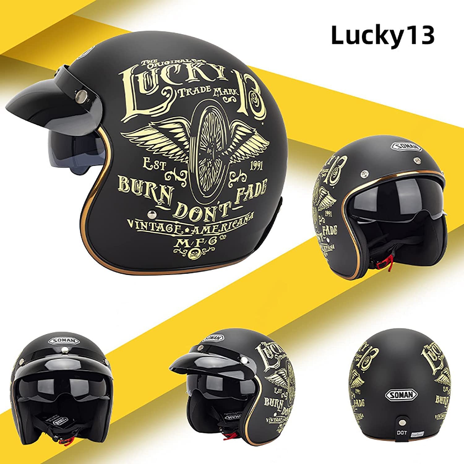 Rétro Casque Ouvert De Moto, Style Allemand Casque Demi Femme Homme, Cuir Classique 3/4 Casque De Protection ECE Dot Homologué, Casques Jet avec des Pare-Soleil (Color : E, Size : S=(55-56cm Rétro Casque Ouvert De Moto, Style Allemand Casque Demi Femme Homme, Cuir Classique 3/4 Casque De Protection ECE Dot Homologué, Casques Jet avec des Pare-Soleil (Color : E, Size : S=(55-56cm