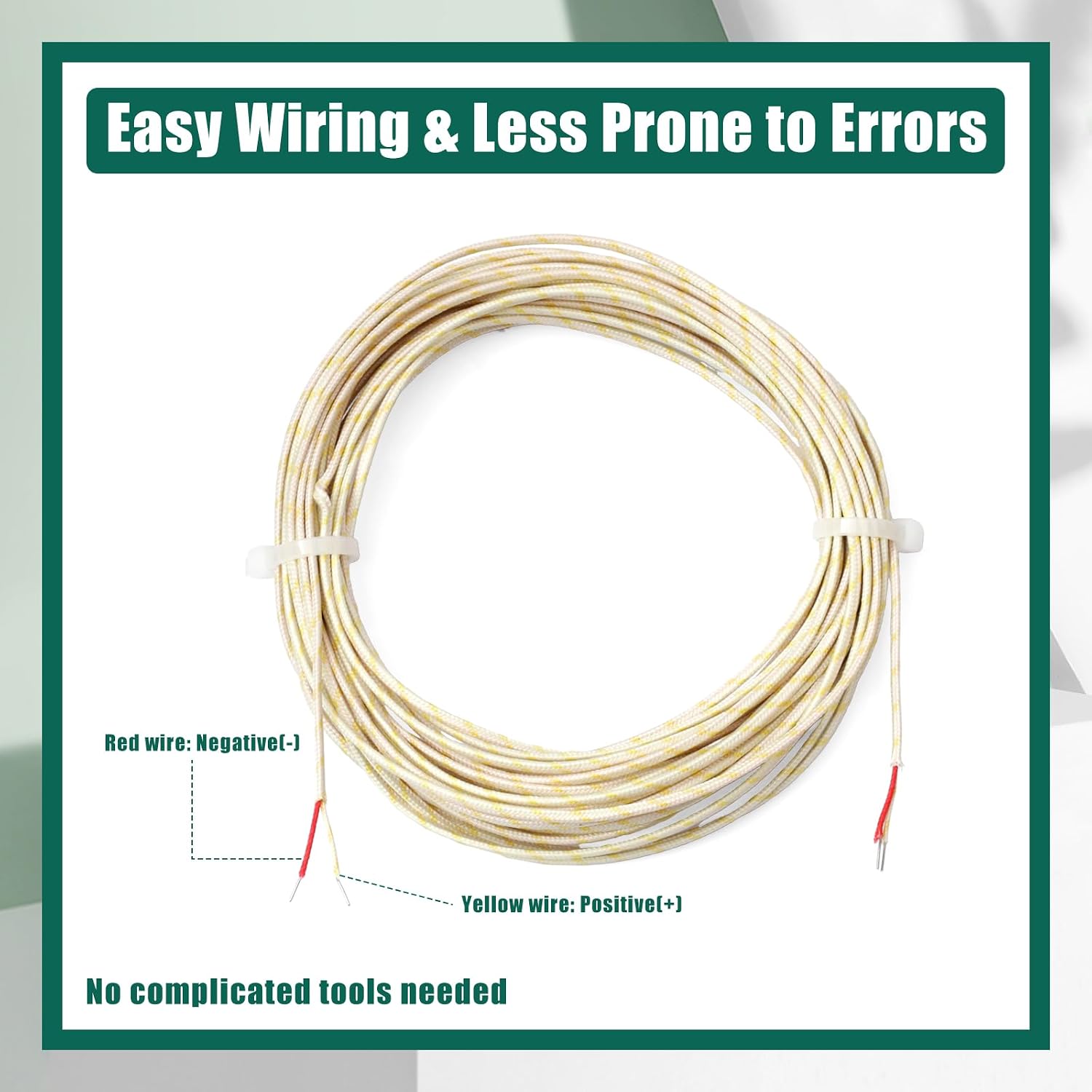 YUXIVCNE Type K Thermocouple Wire for Kiln Furnaces Industrial Lab Ovens, 10 Yards (354-Inch) AWG 24 Solid Yellow(Positive) / Red(Negative) 700℃ High-Temperature Resistant