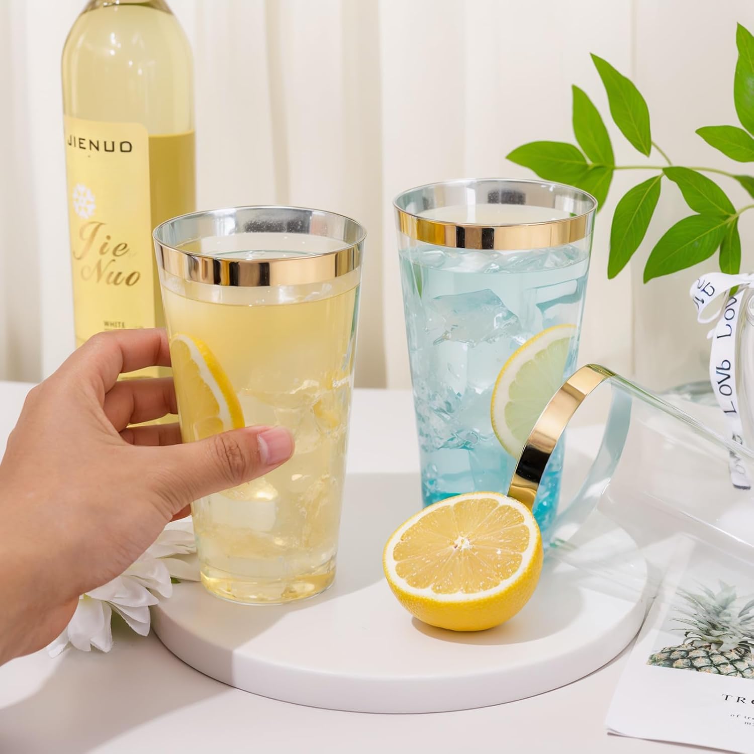 DaYammi 100 Pack Gold Plastic Cups 16 Oz Elegant Clear Plastic Cups Gold Rimmed Disposable Wine Glasses Fancy Disposable Party Cup Wedding Cup Drinking Tumblers Cocktail Glasses with Gold Rim - Image 4