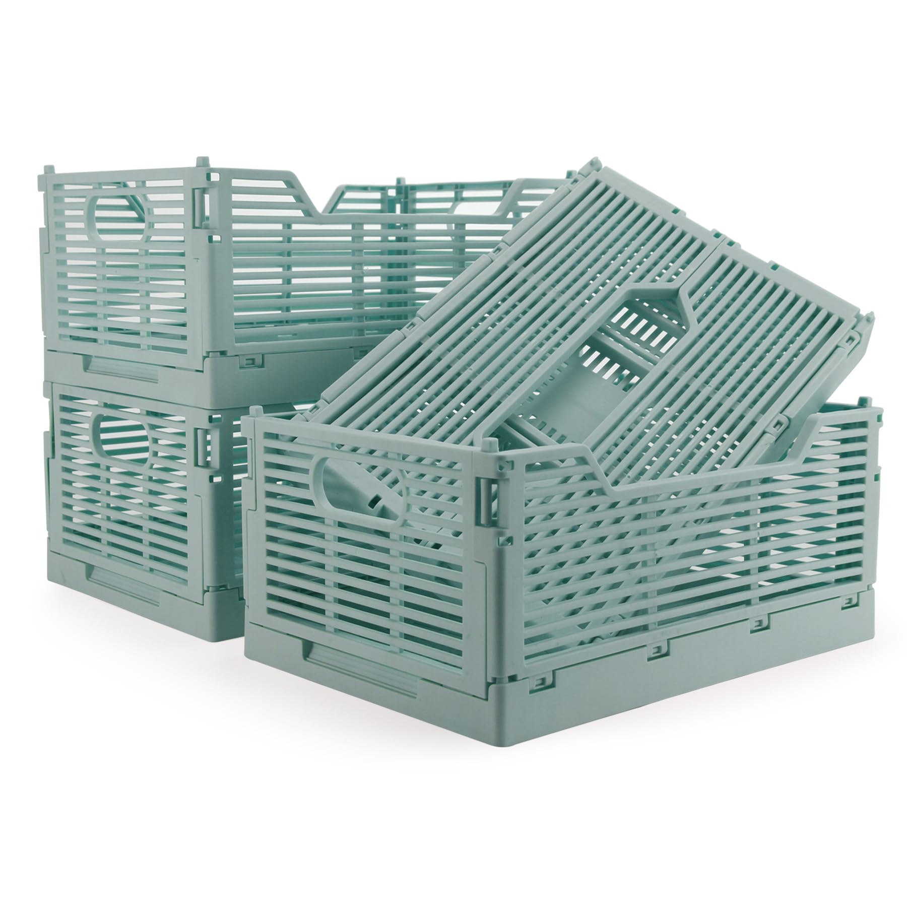 Set di 4 scatole pieghevoli in plastica - Scatole di archiviazione impilabili - Per casa, aula, ufficio, cucina, camera da letto (40 x 30 x 15,5 cm, blu)