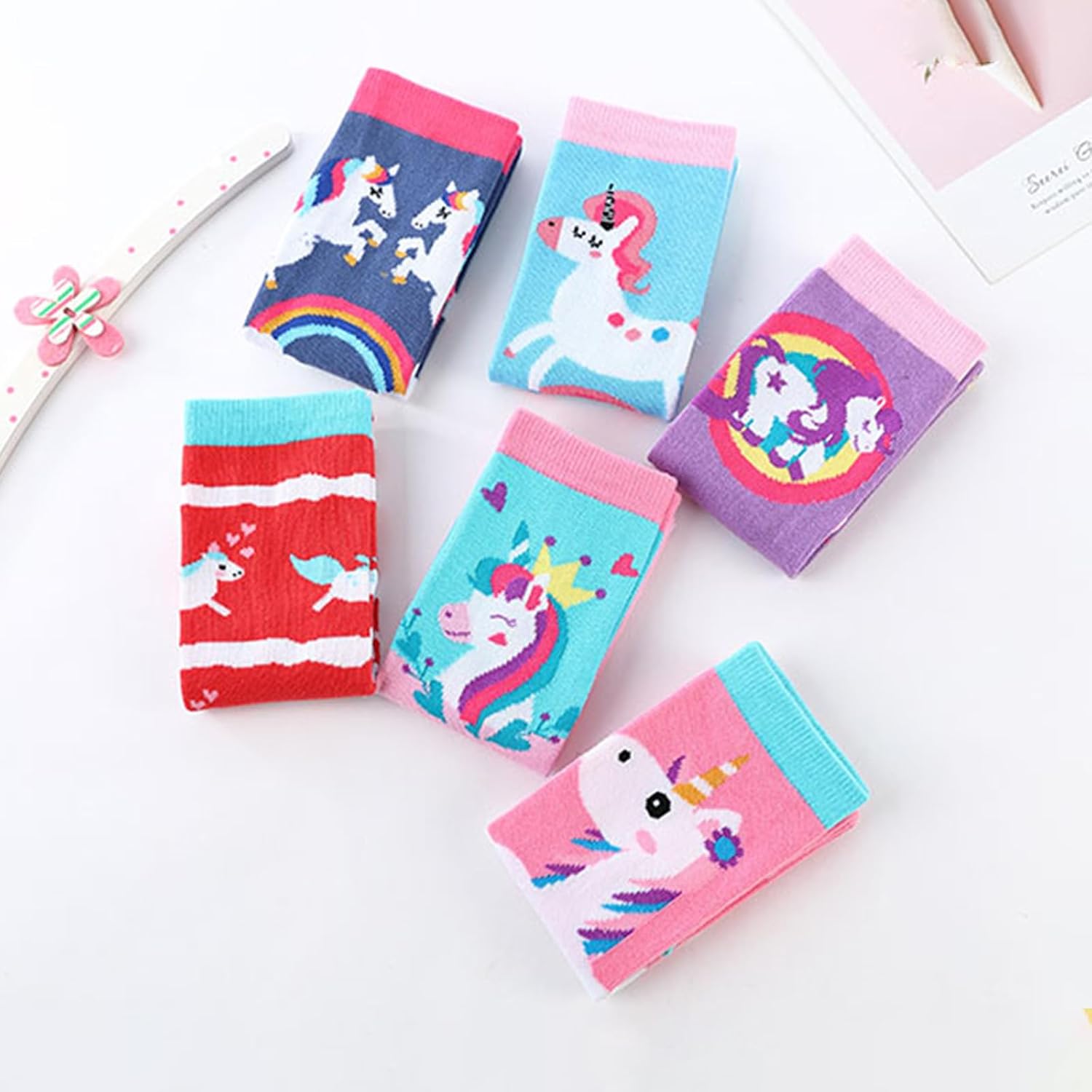 VIKITA 6 Pairs Girls Knee High Socks Silly Tall Boot Cute Animal Dance Funny Socks Gift for 3-12 Years