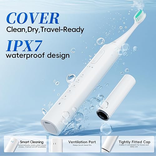 Miniatura 7 de SEIGA Cepillo de dientes eléctrico sónico para adultos, 5 modos de limpieza y 3 intensidades, cepillo de dientes inteligente recargable con 2