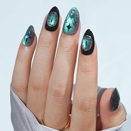 Press On Nails Halloween Almond - Spider Gem, Chameleon Cat