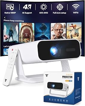 Mini Projector 4K Support, WiFi 6 BT 5, Auto Keystone