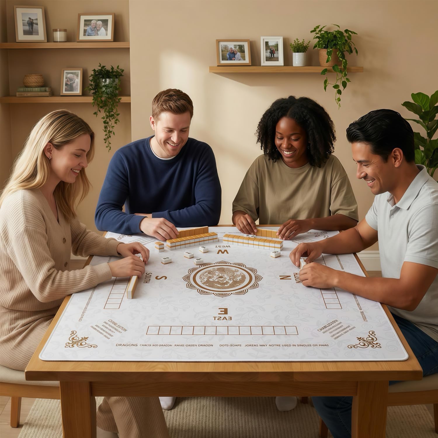 Tappetino Mahjong, 80 x 80 cm, antiscivolo, con regole, riduzione del rumore da 3 mm, tappetino mahjong per tavolo, accessori mahjong portatili e durevoli, per serate di gioco in famiglia