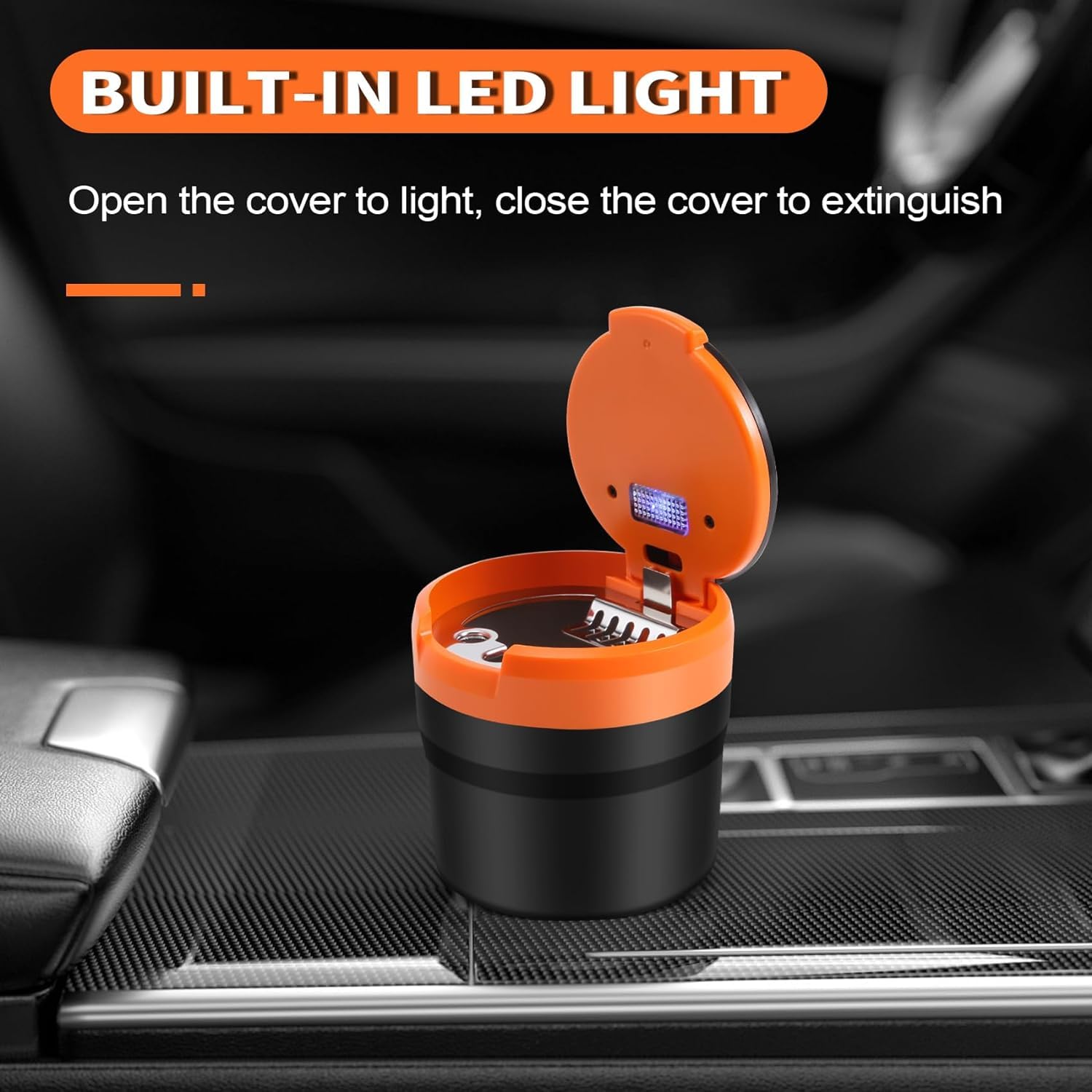 Posacenere Auto Con LED - Portacenere Rimovibile Con Coperchio A Scatto E Luce Blu