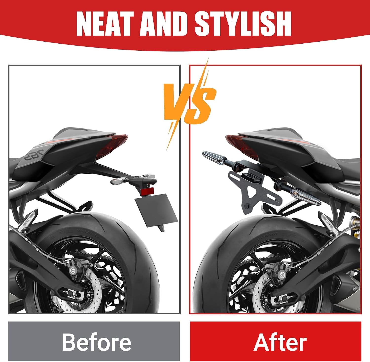 Motorcycle License Plate Bracket for Street Triple 765 R 765 RS 2020 2021 2022 2023 2024 2025 2026, Fender Eliminator With LED Light, Motorcycle Tail Tidy License Plate Holder Mount