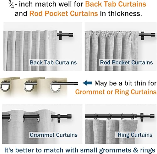 Miniatura 7 de TrencaHK Barra de cortina de 34 pulgadas de 139-160 pulgadas de largo, barras de cortina negras para ventanas de 116 a 144, barra de ventana