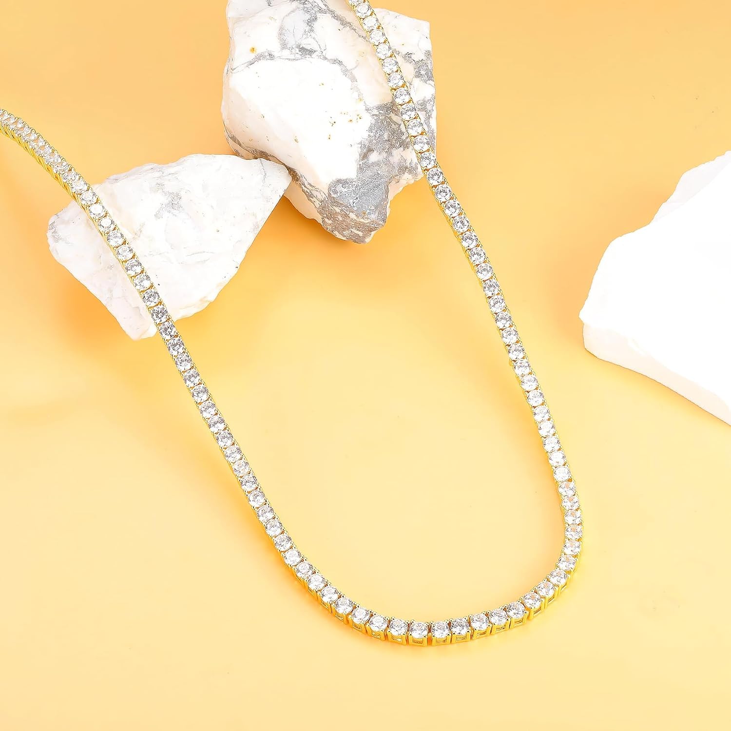 Gemsme 18K White/Yellow Gold Plated 3.0mm Round Cubic Zirconia Classic Tennis Necklace For Women 16-24 Inches - Image 4