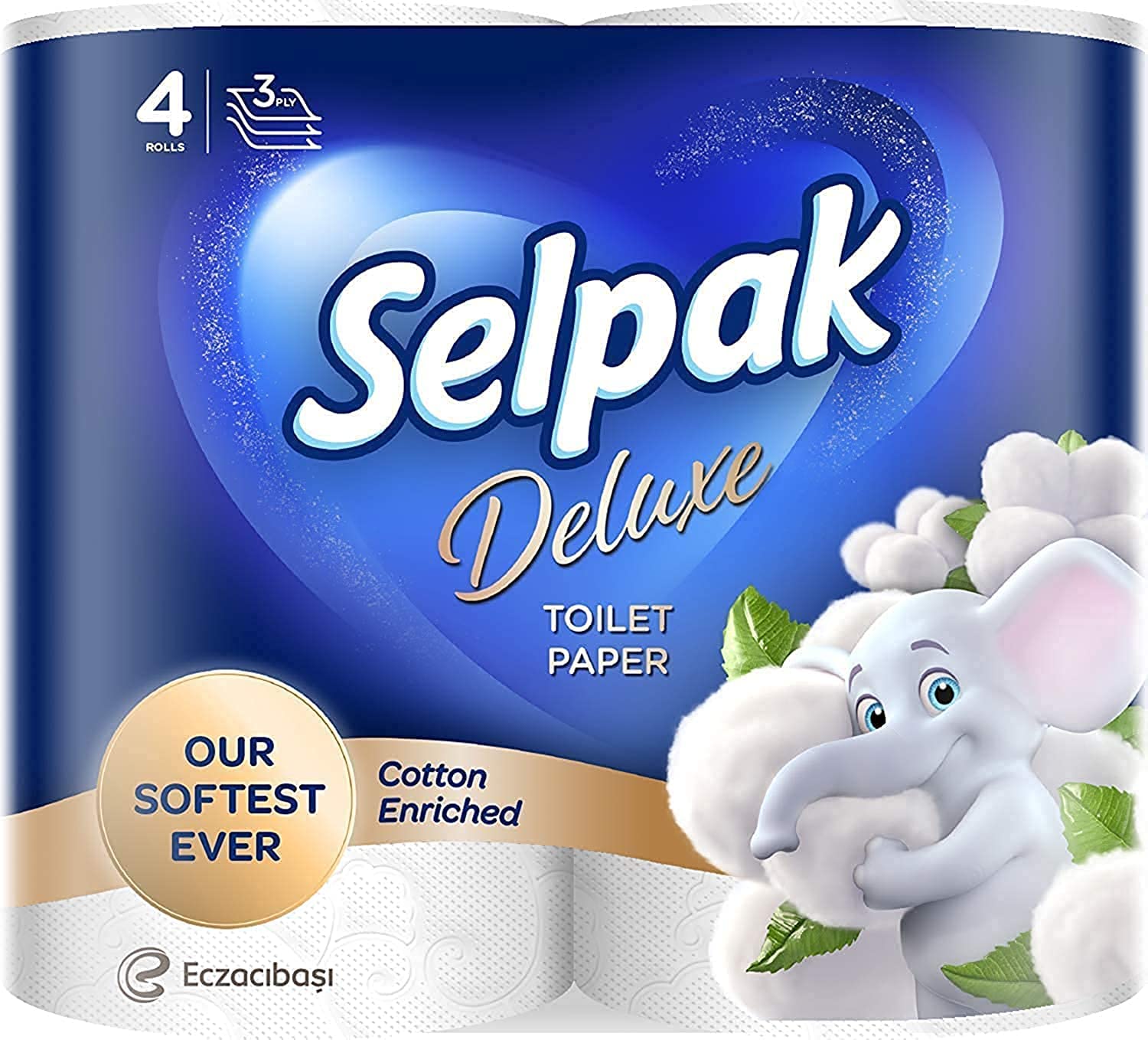 Deluxe Toilet Paper Cotton Enriched Tissue Roll 3ply 4 rolls/pack