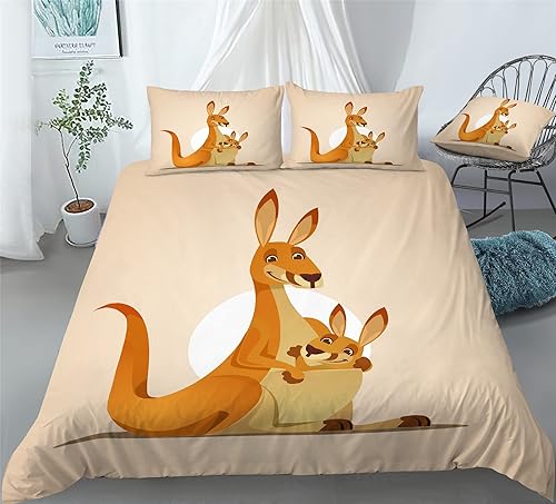 REALIN Cute Cartoon Animal Kangaroo Bedding Kangaroo Print Duvet Cover Set Girl Boy Kids Bed Sets 234PCS Quilt CoversSheetsPillow