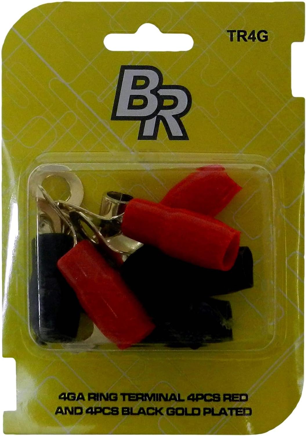 Bass Rockers 4 Gauge AWG Gold Plated Crimp Ring Terminals - Amplifier Car Audio Accessories | Power Ground Wire Battery Cable Connectors Black Insulated - TR4G 50pcs : Electronics