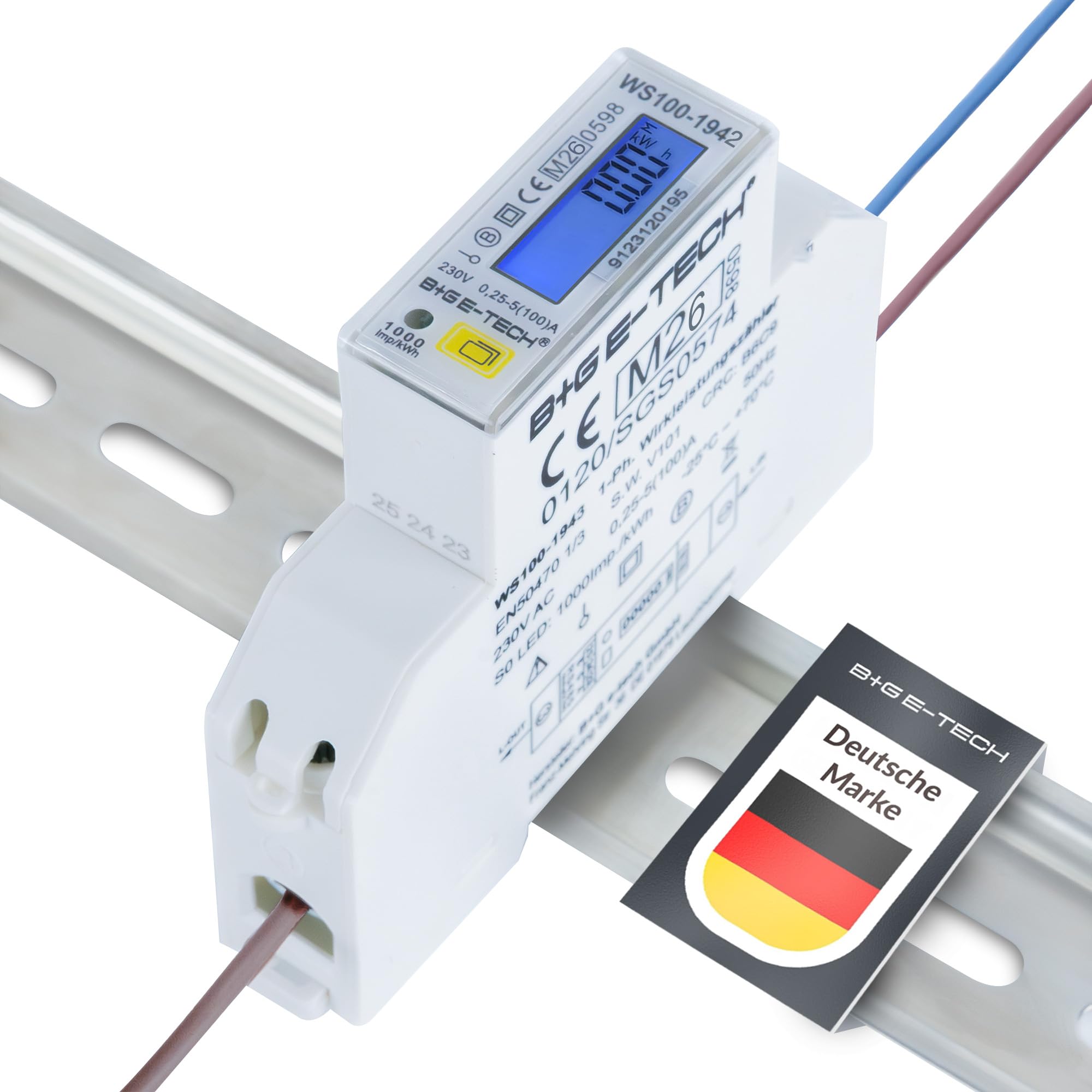 Contatore elettrico bidirezionale [WS100-1942-MID 24] Energia di importazione ed esportazione con 2 uscite di impulso S0 (importazione/esportazione), elevata capacità di carico fino a 100 A, design