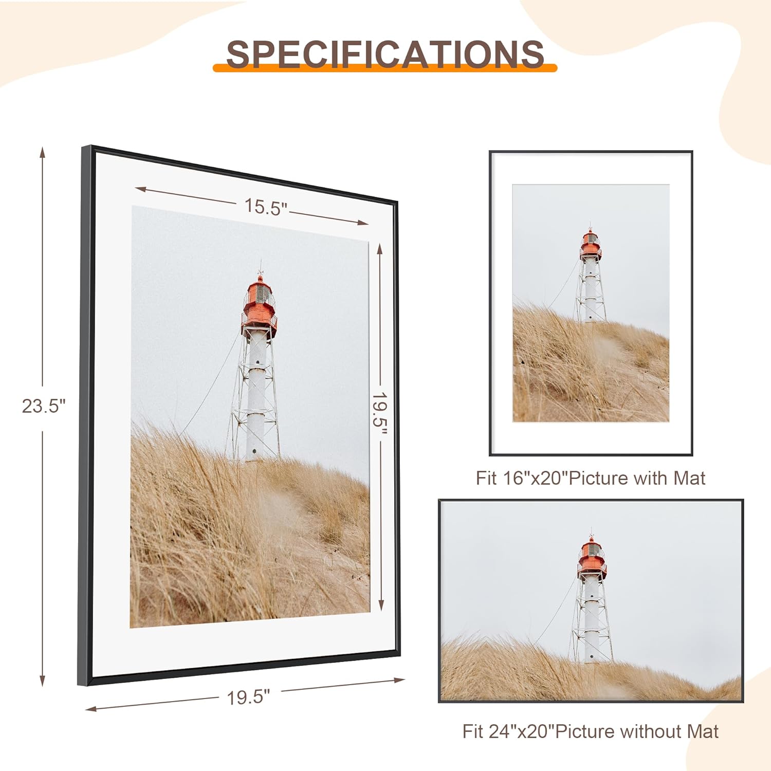 20x24 Poster Frame, 20x24 Frame with Mat for 16x20, Premium Aluminum 20 x 24 picture frame, HD Tempered Glass, Metal Photo Frame for Wall Display, Wall Hook Included (Black, Pack of 1)