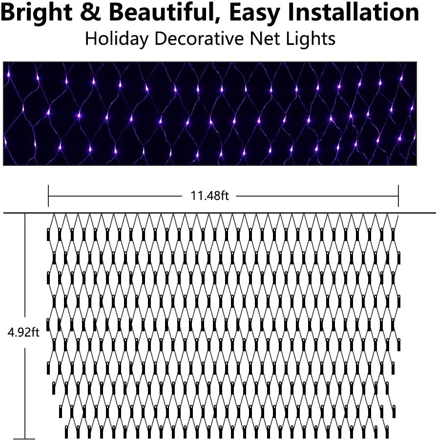 LYHOPE 12ft x 5ft 360 LED Halloween Net Lights, 8 Modes Low Voltage Net Lights, Mesh Halloween Decorations Lights for Wreaths, Trees, Bushes, Party, Garden, Outdoor, Indoor Decor
