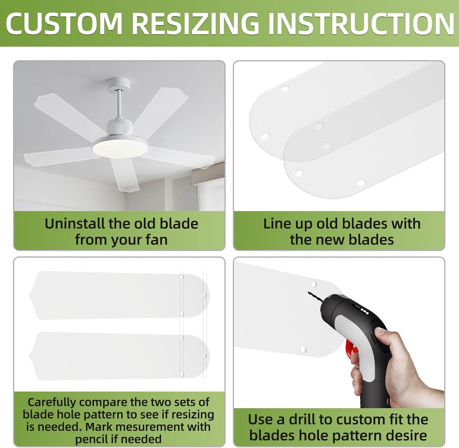 10 Pcs 16 1/2" Ceiling Fan Blades for 42" Clear Acrylic Ceiling Fan Blades Replacement Universal Fan Blades Substitution for Summer Indoor Outdoor Replacing Broken Blades Use