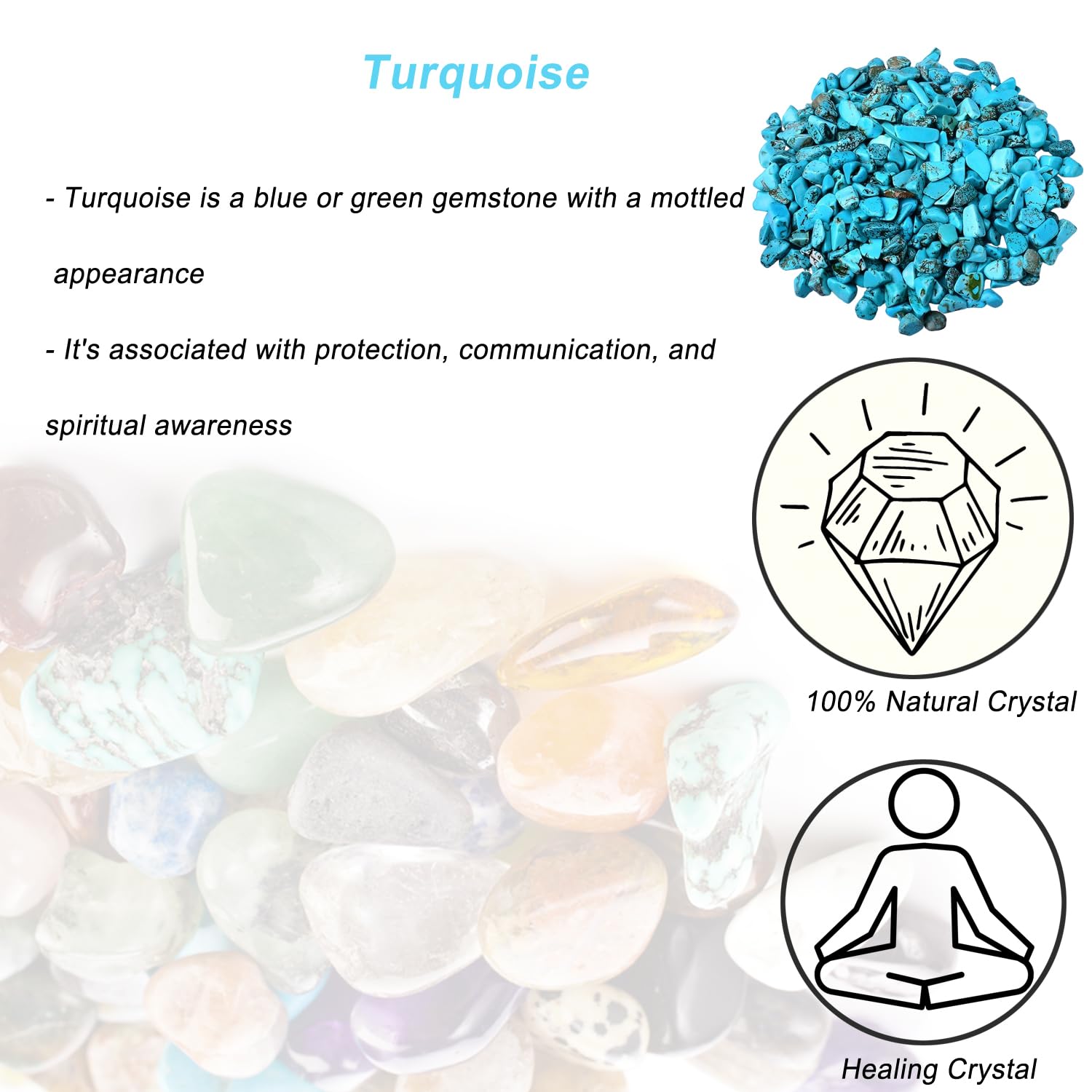 Erliway 100g Natural Turquoise Crystal Chips 7-9mm Tumbled Stones | Small Crushed Crystal Stone, Polished Crystals Chips for Fish Tank, Healing Tumbled Rocks for Reiki Jewelry... - Image 4