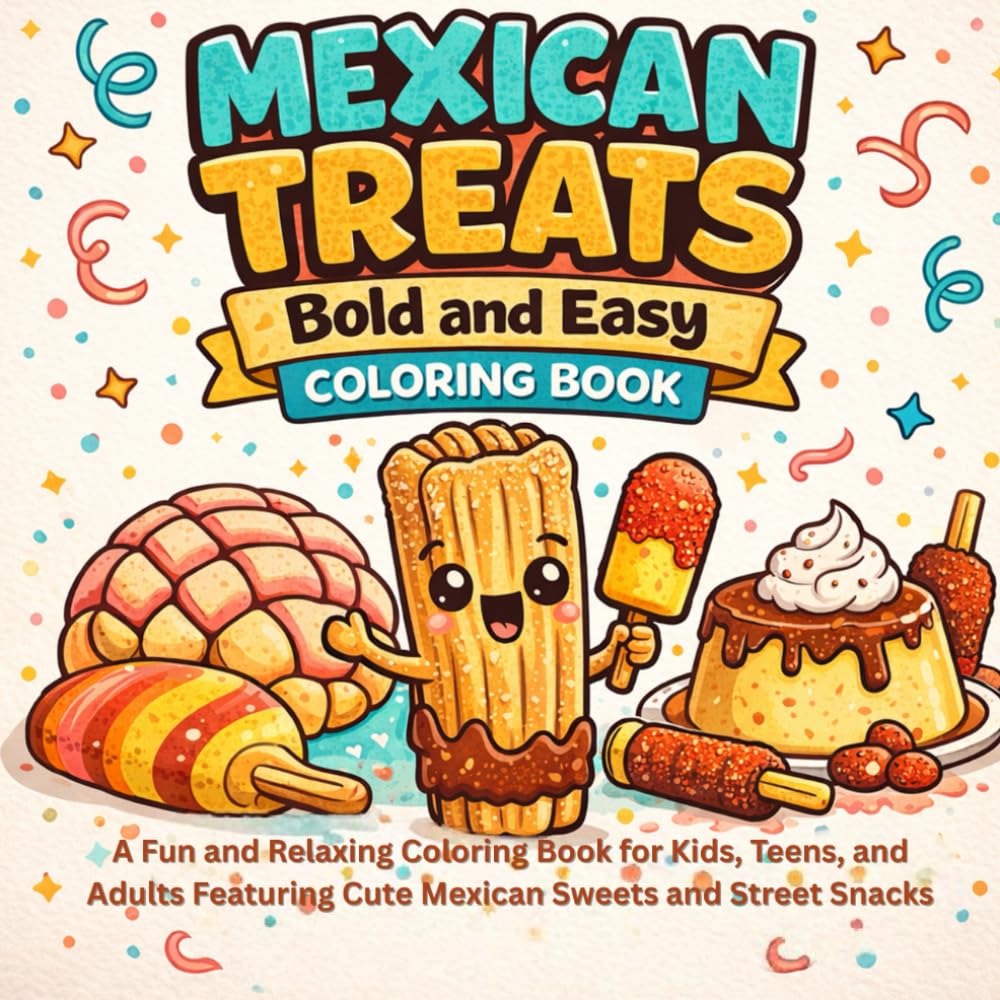 Mexican Treats Bold and Easy Coloring Book: A Fun and Relaxing Coloring Book for Kids, Teens, and Adults Featuring Cute Mexican Sweets and Street Snacks