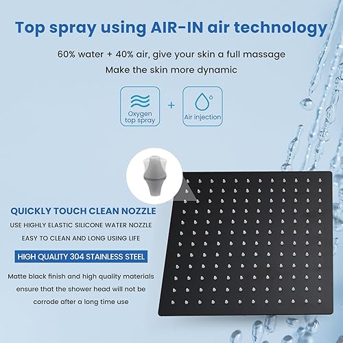 Miniatura 8 de Airuida Juego de grifo de ducha y mango de una sola función, kit de molduras de ducha de montaje en techo, sistema de ducha de lluvia con roscas