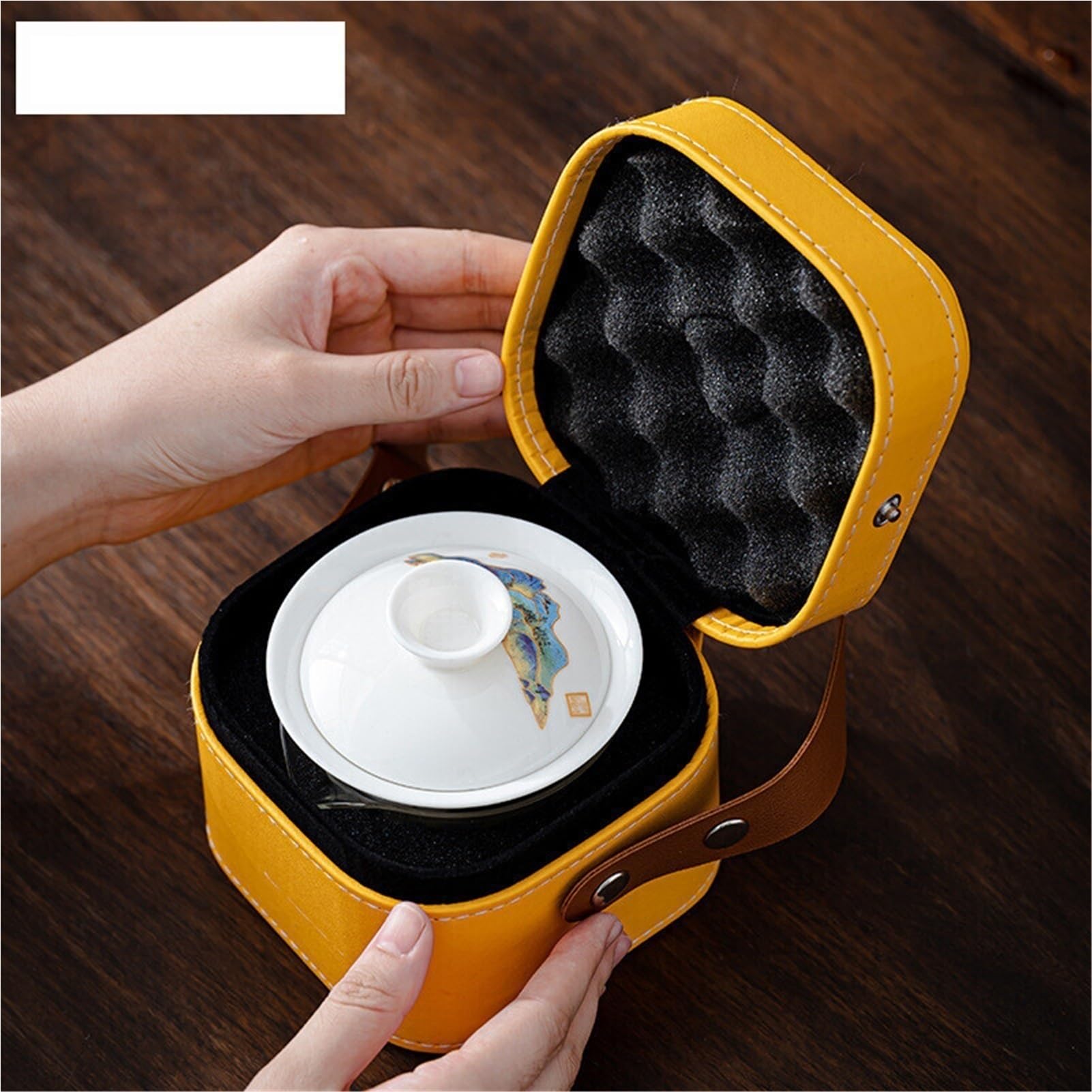 Gongfu Przenośny Podróżny Zestaw Do Herbaty Gaiwan Ceramiczny Zestaw Do Herbaty Gaiwan Z 3 Kubkami Herbaty Na Zewnątrz Camping, Domowe Biuro (F-1Set)