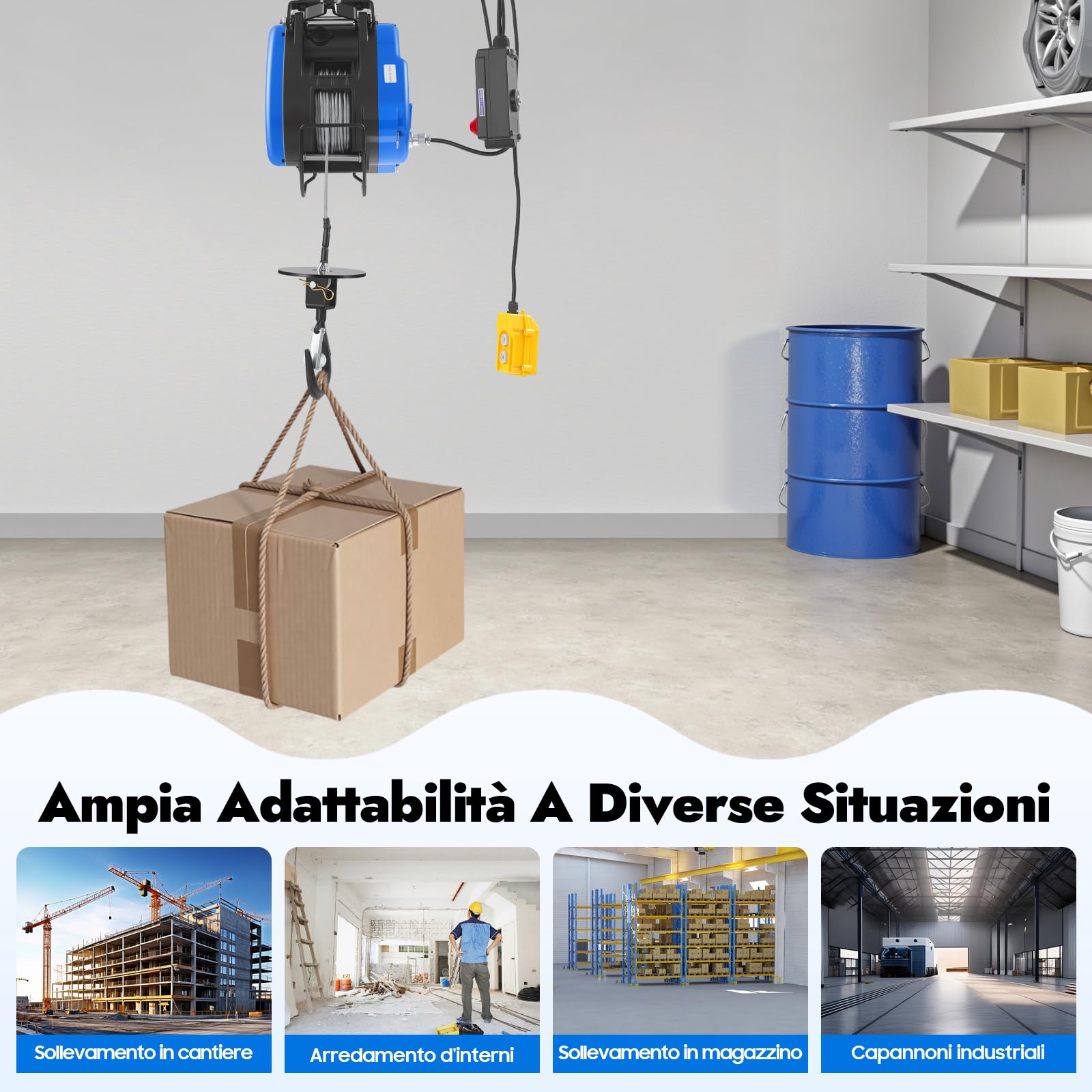 Paranco elettrico 1500 W, verricello elettrico, 30 m, 250 kg, per diversi dispositivi di sollevamento